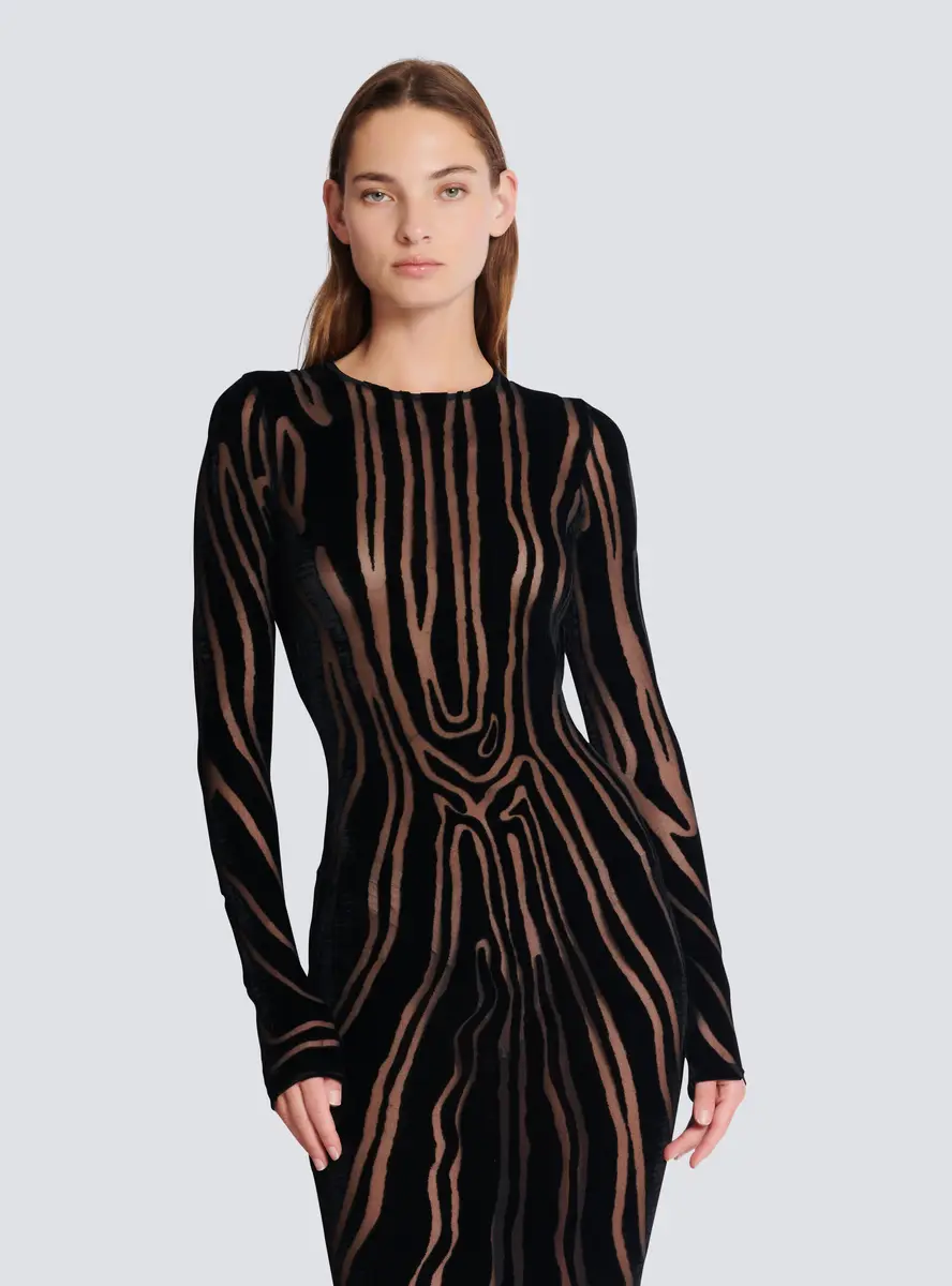 Balmain Long zebra-print velvet dress | Thumbnail 7