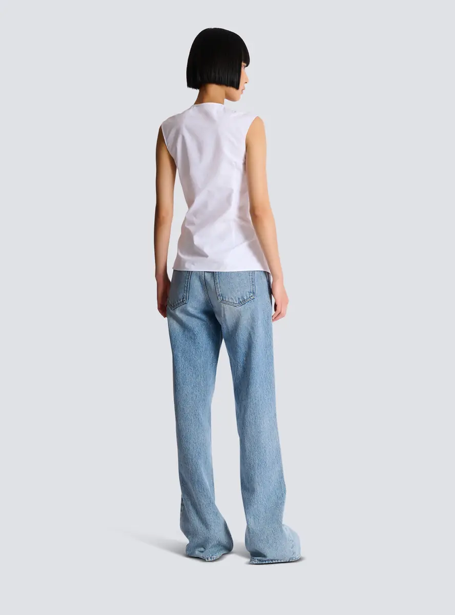 Balmain Draped sleeveless cotton poplin shirt | Thumbnail 4 Balmain Draped sleeveless cotton poplin shirt | Thumbnail 4