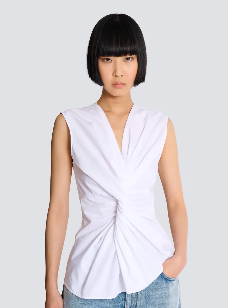 Balmain Draped sleeveless cotton poplin shirt | Thumbnail 5 Balmain Draped sleeveless cotton poplin shirt | Thumbnail 5