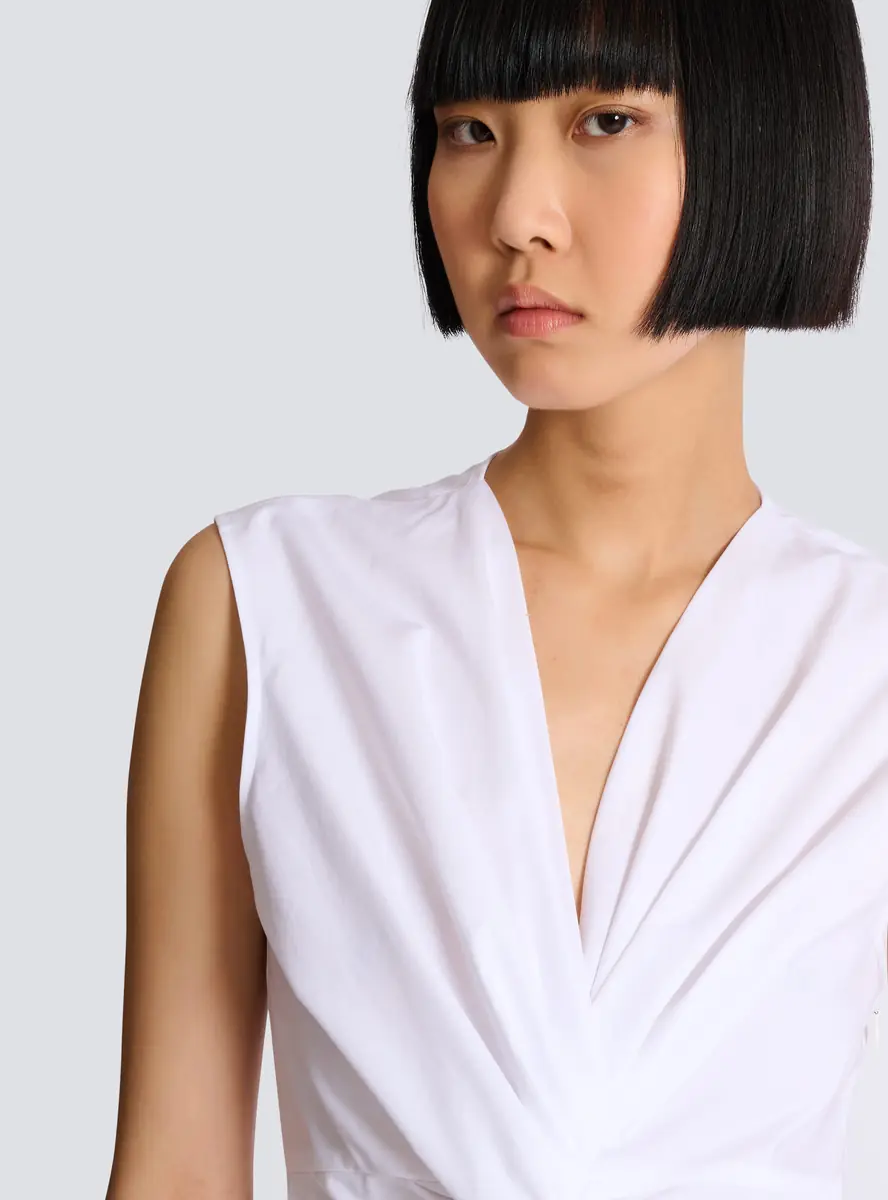 Balmain Draped sleeveless cotton poplin shirt | Thumbnail 6 Balmain Draped sleeveless cotton poplin shirt | Thumbnail 6