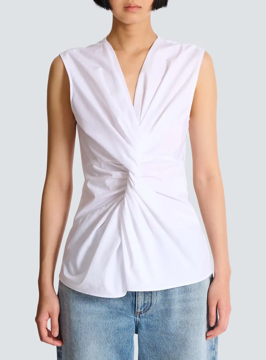 Balmain Draped sleeveless cotton poplin shirt | Thumbnail 7 Balmain Draped sleeveless cotton poplin shirt | Thumbnail 7