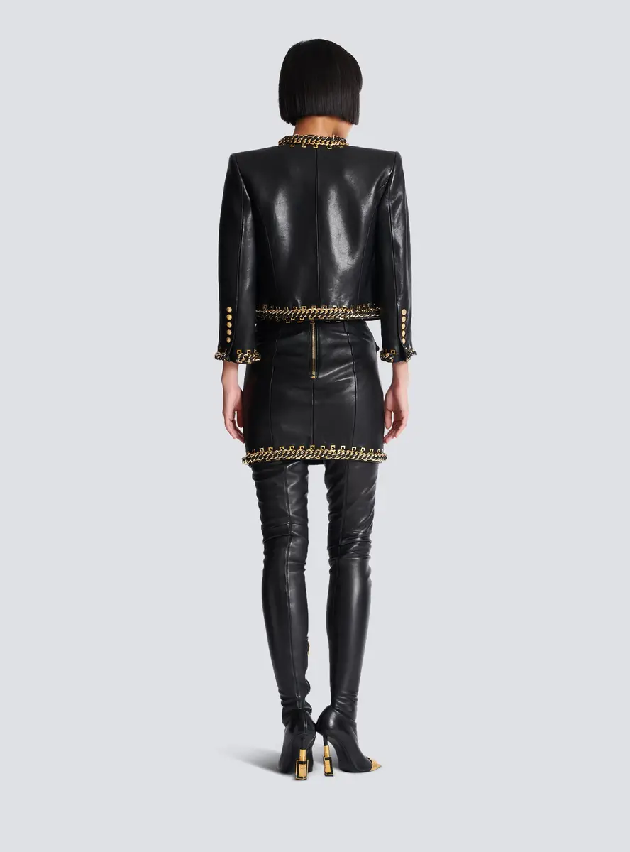 Balmain Lambskin edge-to-edge jacket with chain trim | Thumbnail 4 Balmain Lambskin edge-to-edge jacket with chain trim | Thumbnail 4