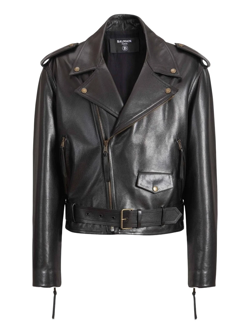 Balmain Textured leather biker jacket