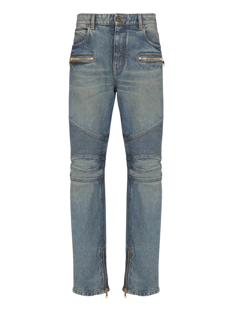 Biker jeans in vintage denim Biker jeans in vintage denim