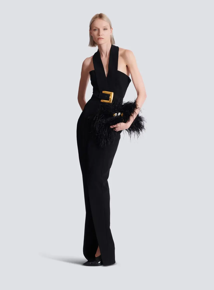Balmain Long crepe dress with belt | Thumbnail 2