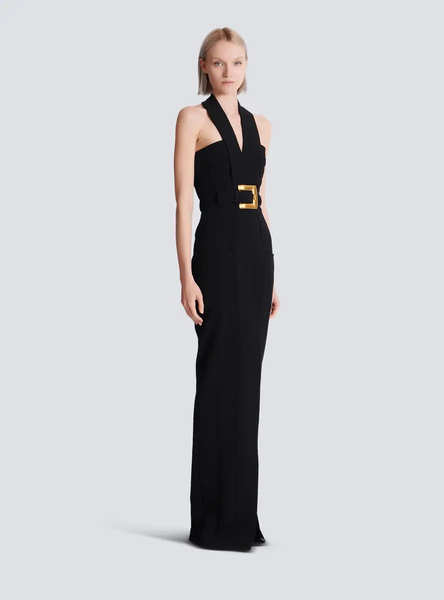 Balmain Long crepe dress with belt | Thumbnail 3