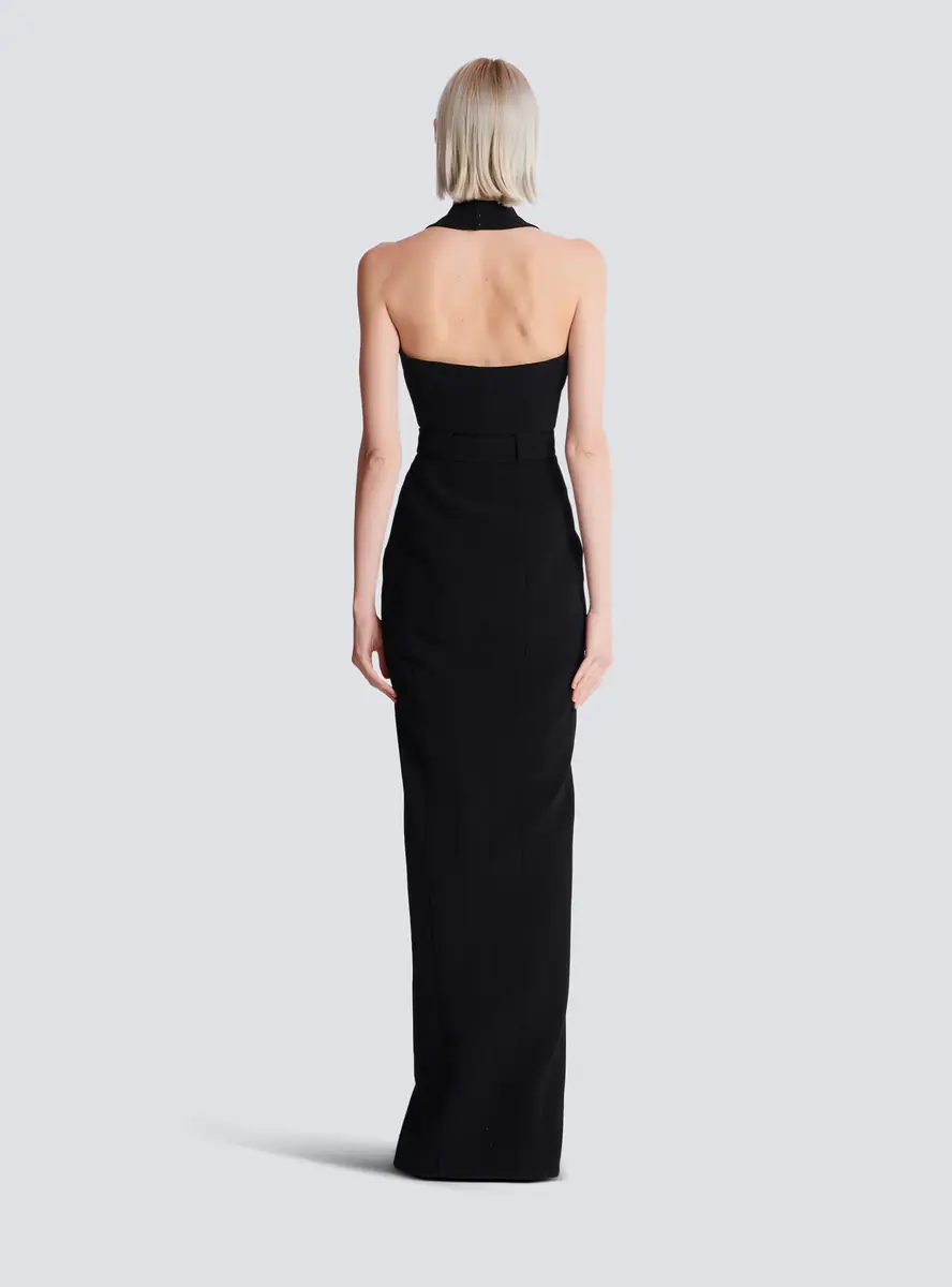 Balmain Long crepe dress with belt | Thumbnail 4