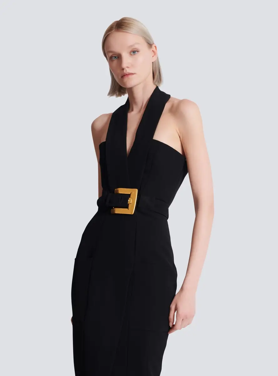 Balmain Long crepe dress with belt | Thumbnail 5
