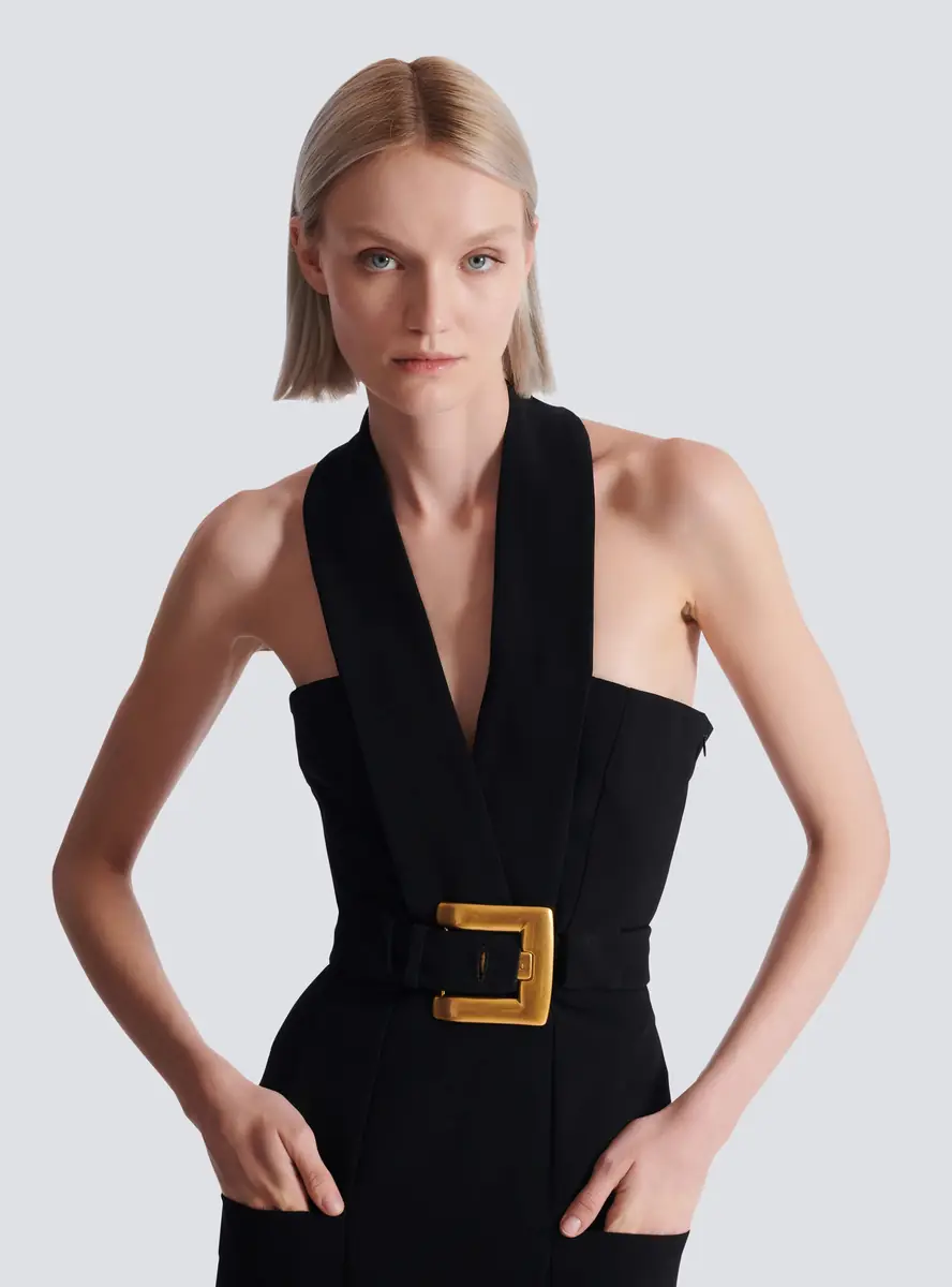 Balmain Long crepe dress with belt | Thumbnail 6