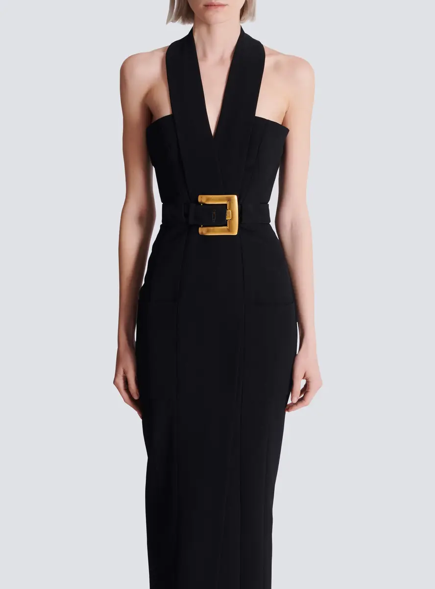 Balmain Long crepe dress with belt | Thumbnail 7