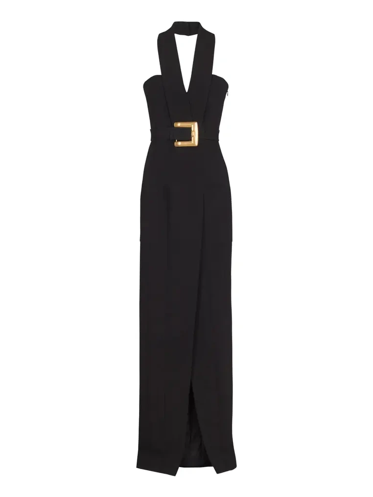 Long crepe dress with belt Long crepe dress with belt