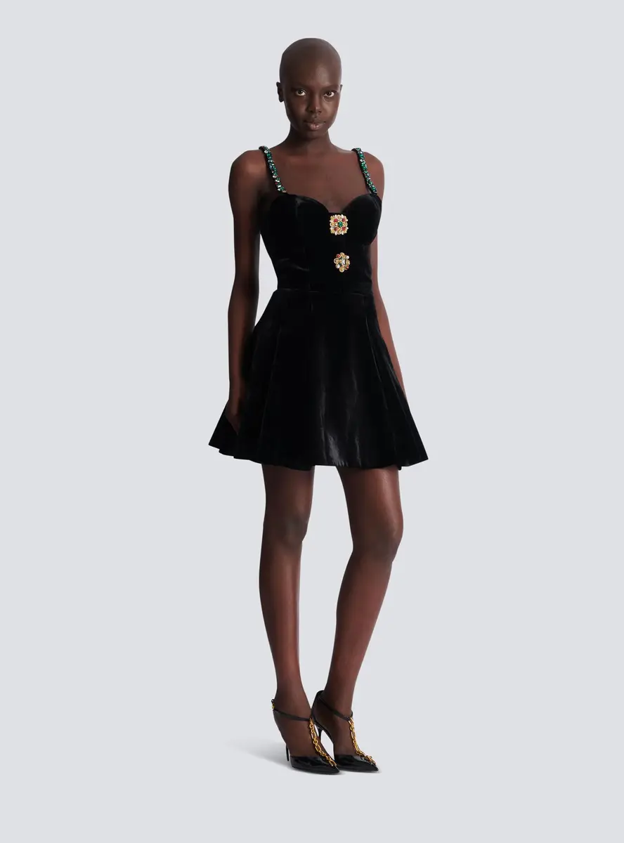 Balmain Embellished strappy velvet dress | Thumbnail 3 Balmain Embellished strappy velvet dress | Thumbnail 3