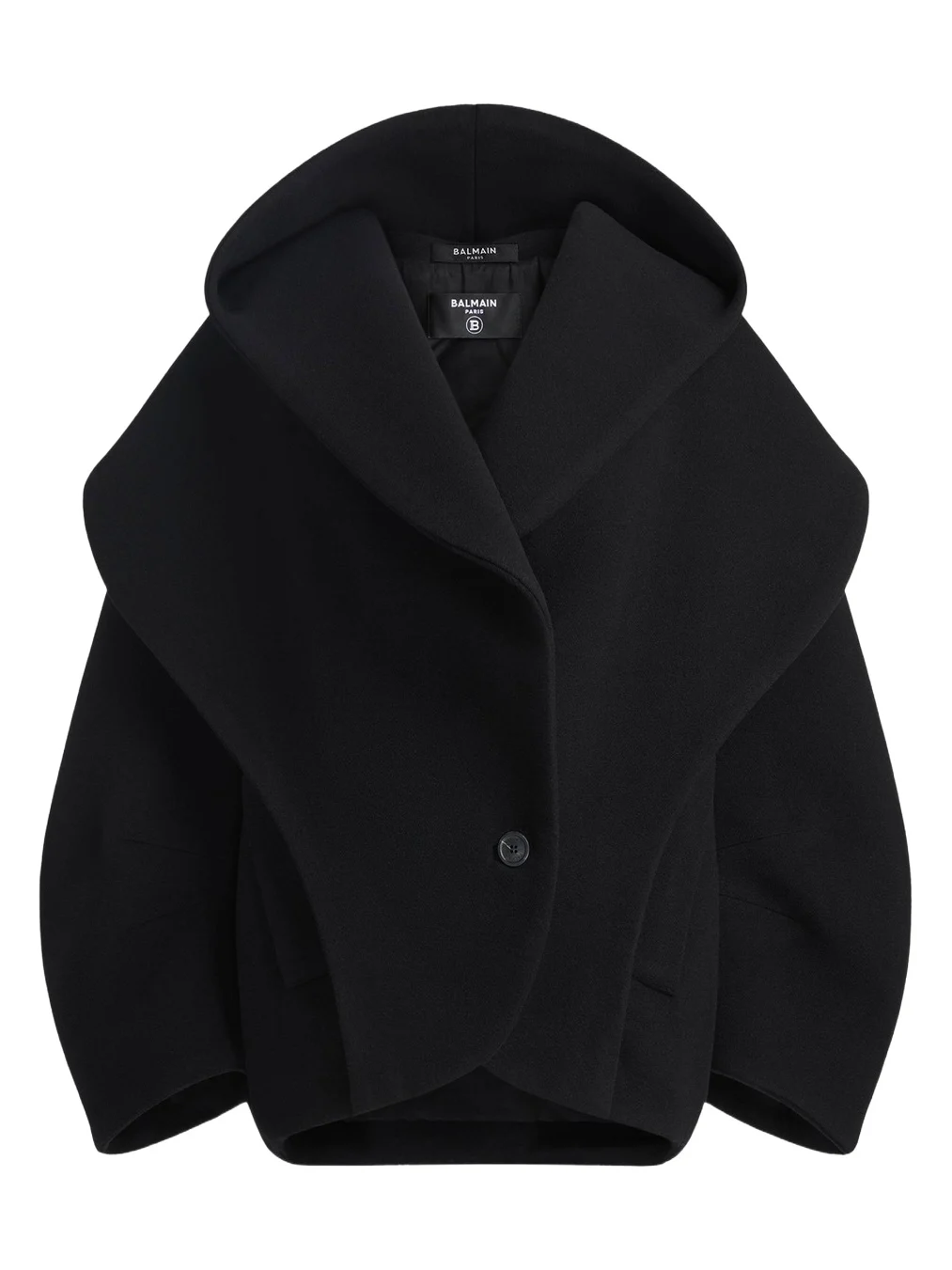 Balmain Oversized wool pea coat with hood