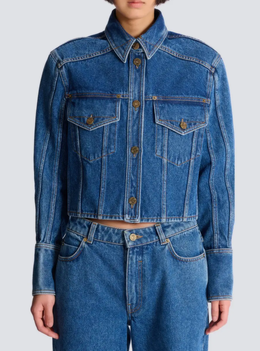 Balmain Cropped faded denim jacket | Thumbnail 8 Balmain Cropped faded denim jacket | Thumbnail 8