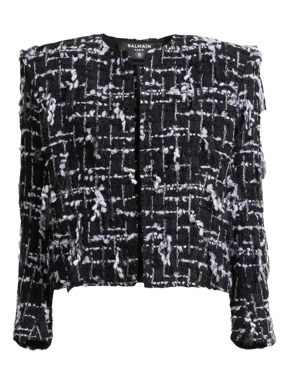 Cropped jacket in fringed tweed Cropped jacket in fringed tweed
