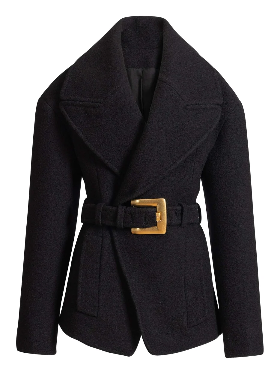 Balmain Belted wool pea coat