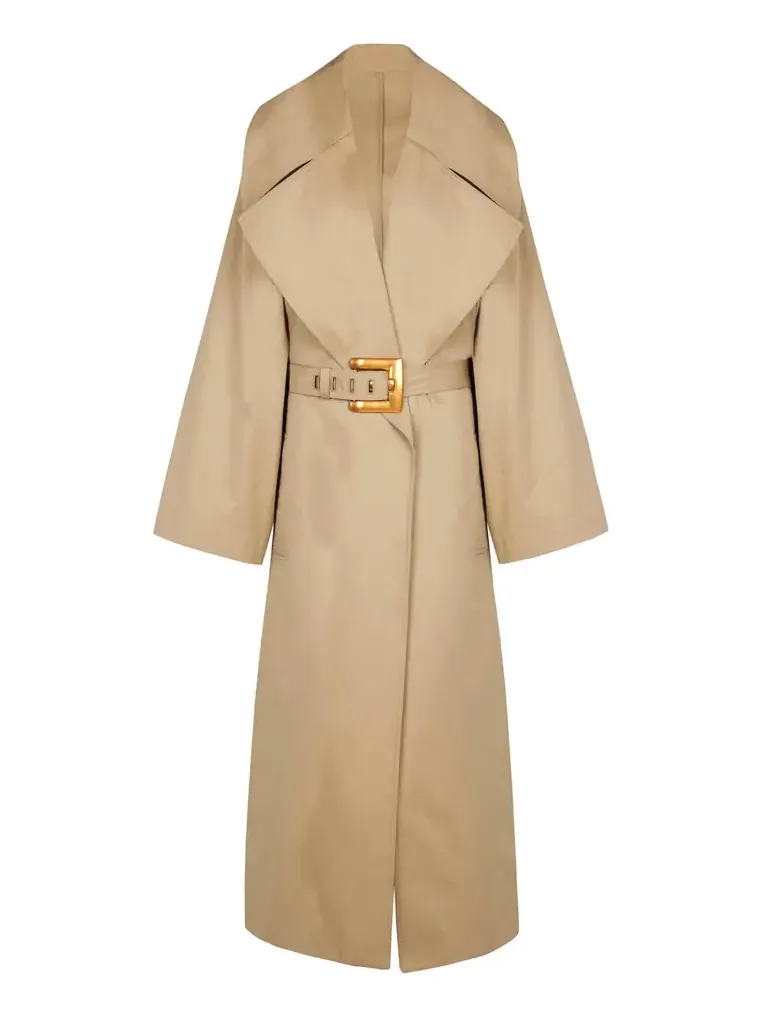 Long cotton gabardine trench coat