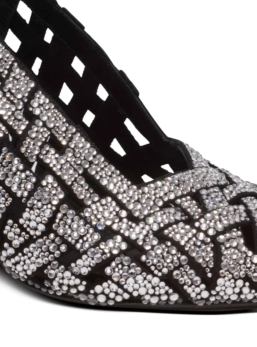 Balmain Fringed suede and rhinestone sandals | Thumbnail 4