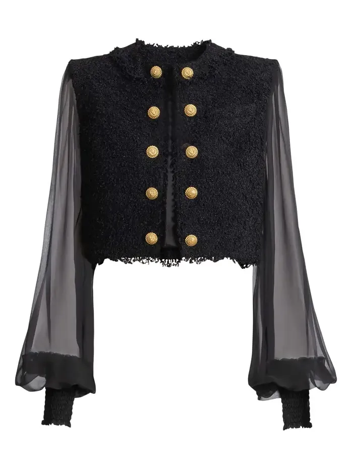 Cropped tweed and muslin jacket Cropped tweed and muslin jacket