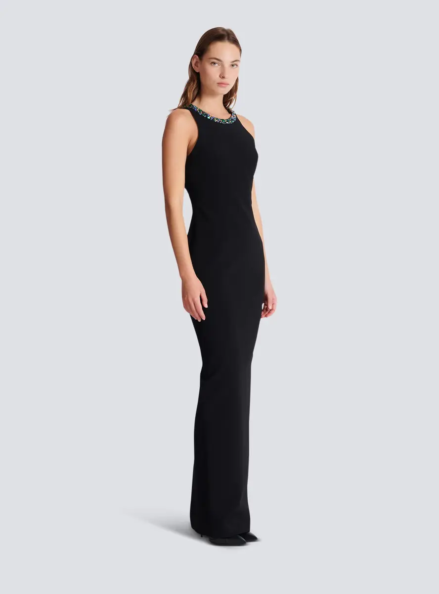 Balmain Long sleeveless dress in embroidered velvet | Thumbnail 3 Balmain Long sleeveless dress in embroidered velvet | Thumbnail 3