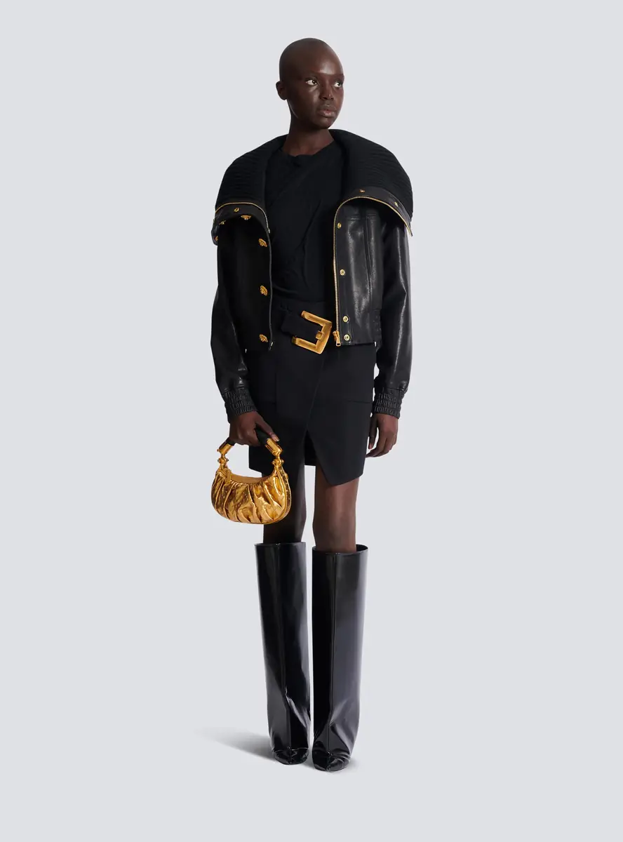Balmain Short grain de poudre skirt with belt | Thumbnail 2