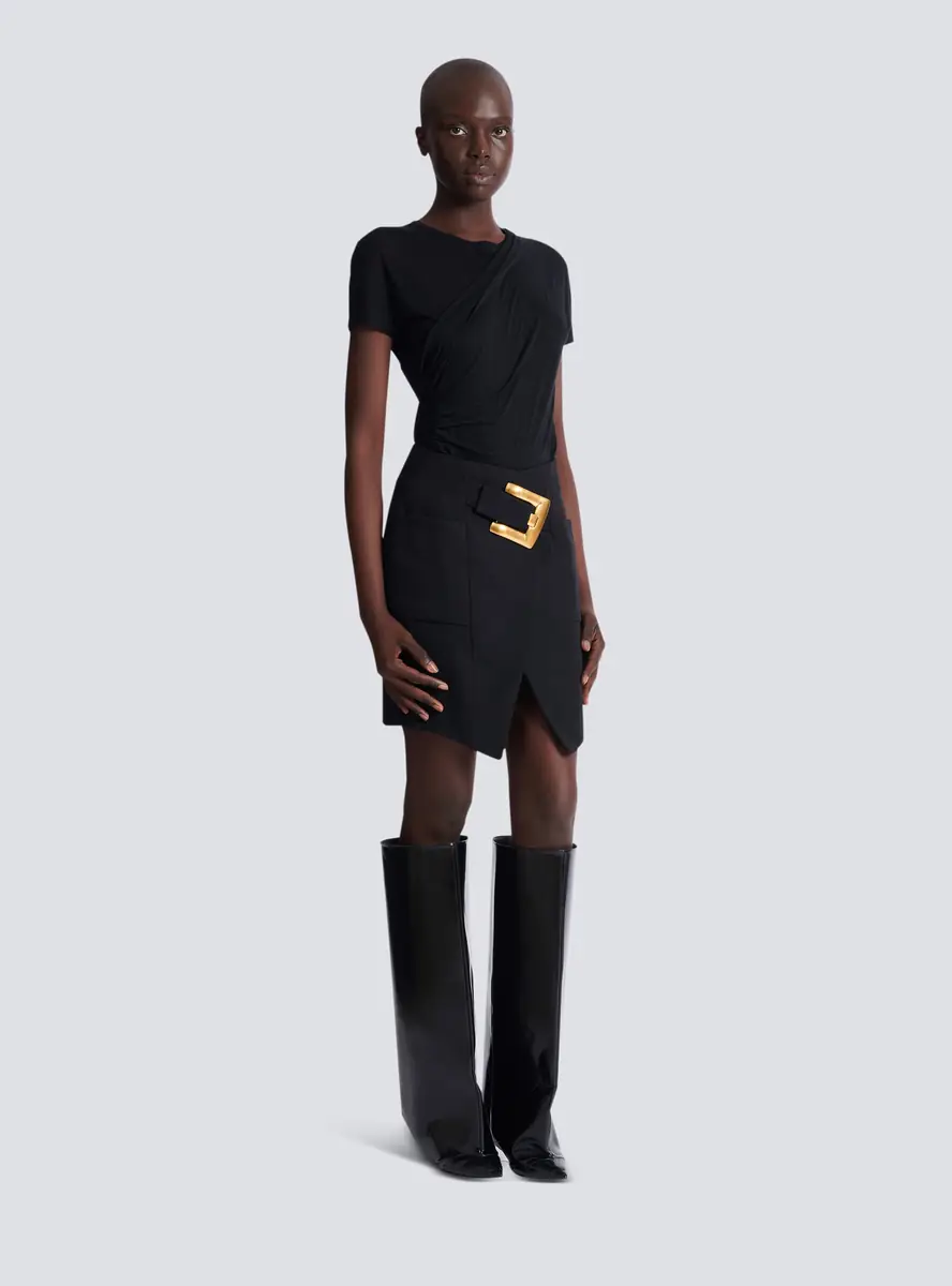 Balmain Short grain de poudre skirt with belt | Thumbnail 3