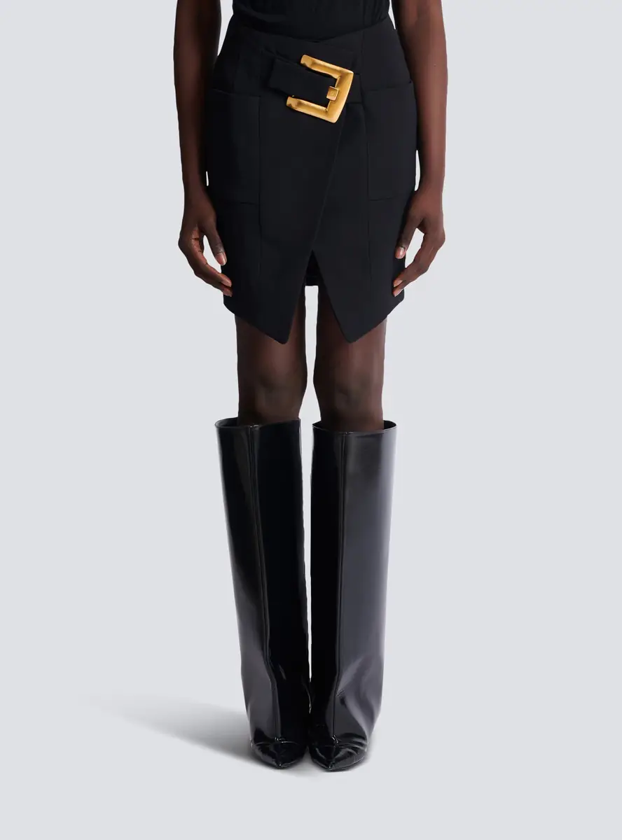 Balmain Short grain de poudre skirt with belt | Thumbnail 7