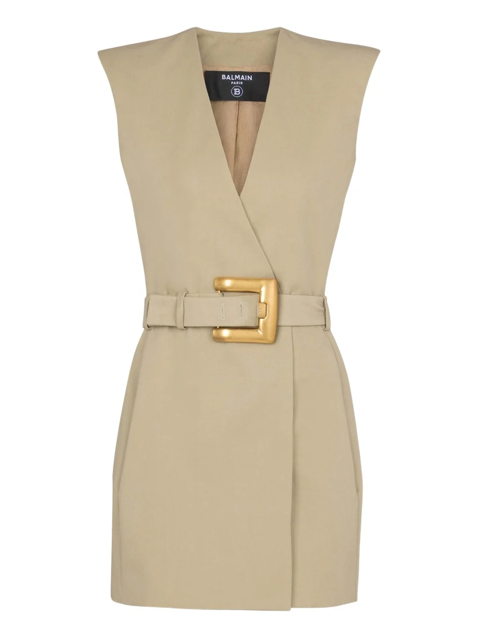 Short belted gabardine dress