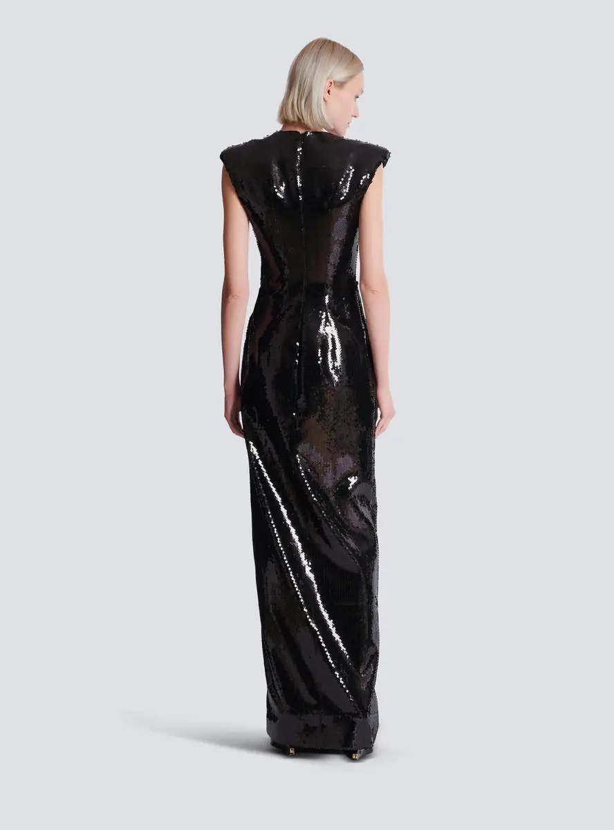 Balmain Long draped sequin dress with embellished detail | Thumbnail 4 Balmain Long draped sequin dress with embellished detail | Thumbnail 4