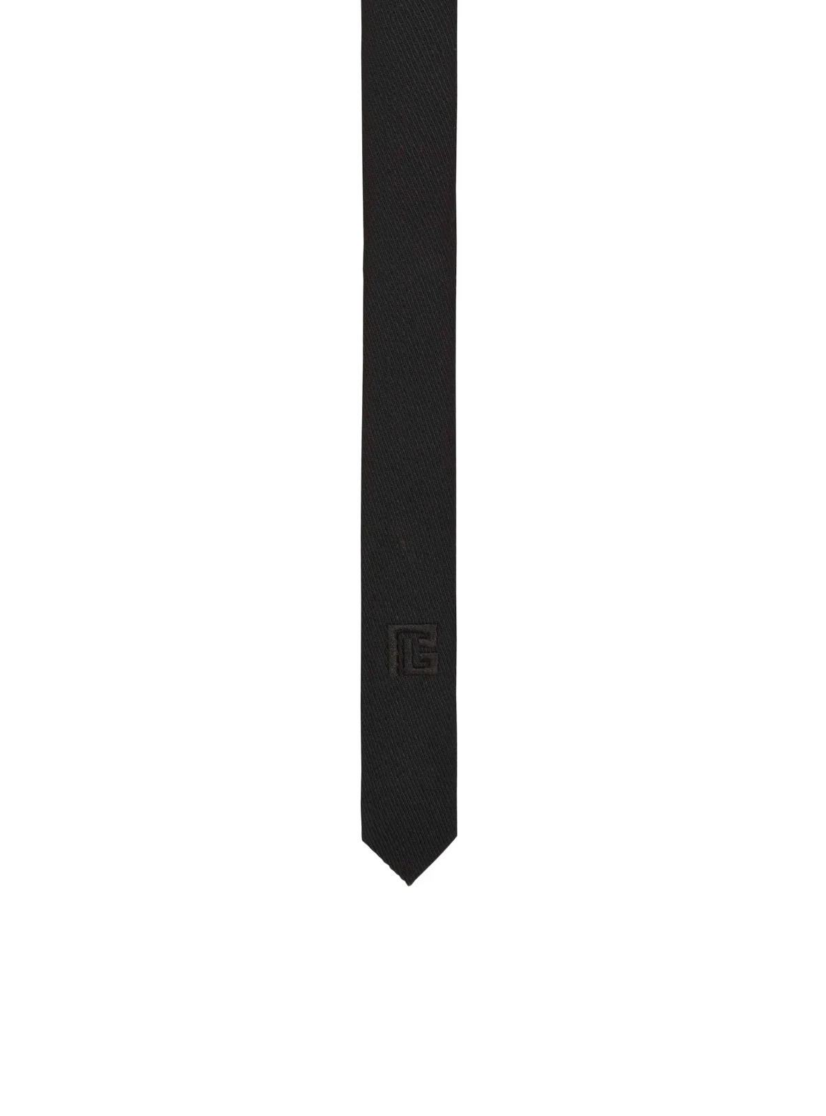 Balmain Slim wool tie with PB embroidery