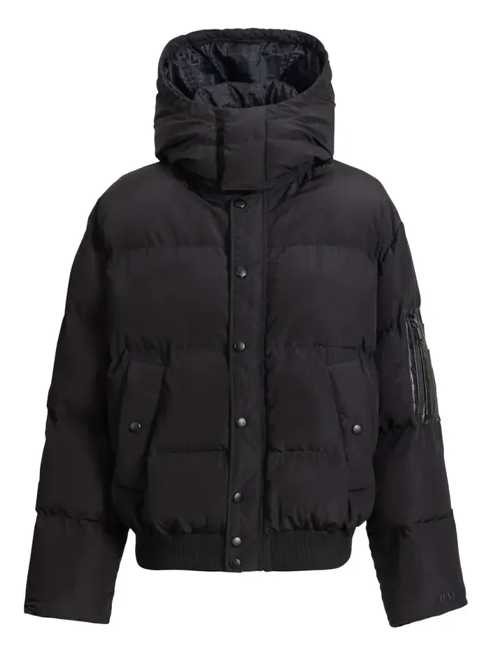 Padded nylon and leather jacket Padded nylon and leather jacket