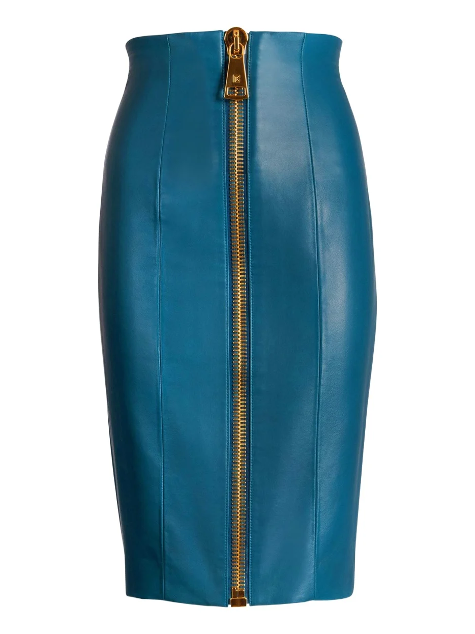 Balmain Zipped lambskin skirt