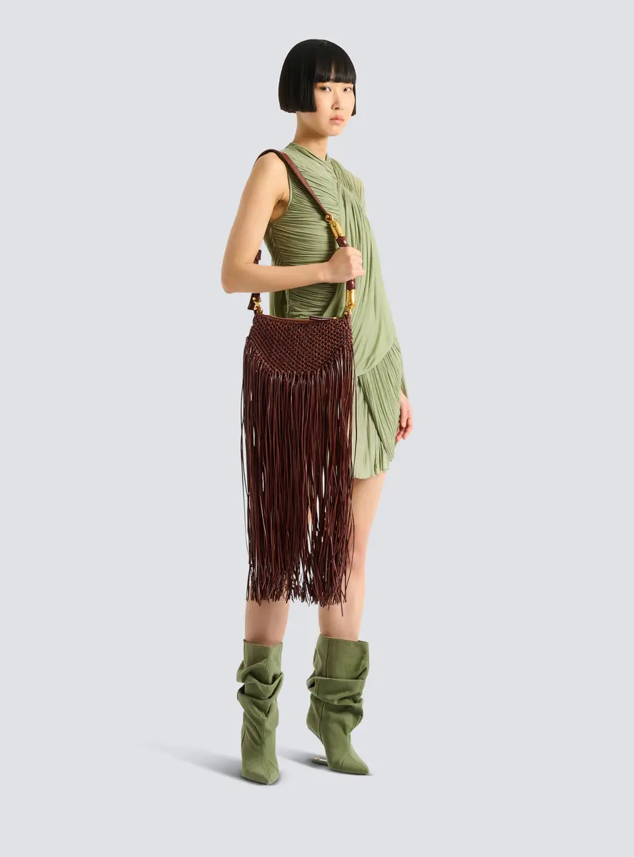 Balmain Fringed Ébène Hobo Mini bag in woven leather | Thumbnail 2 Balmain Fringed Ébène Hobo Mini bag in woven leather | Thumbnail 2