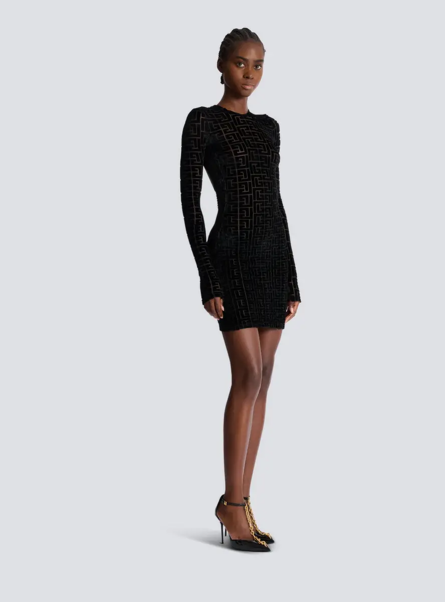 Balmain Short monogrammed velvet dress | Thumbnail 3