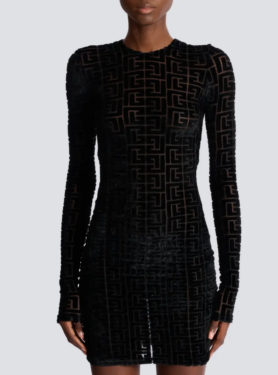 Balmain Short monogrammed velvet dress | Thumbnail 7