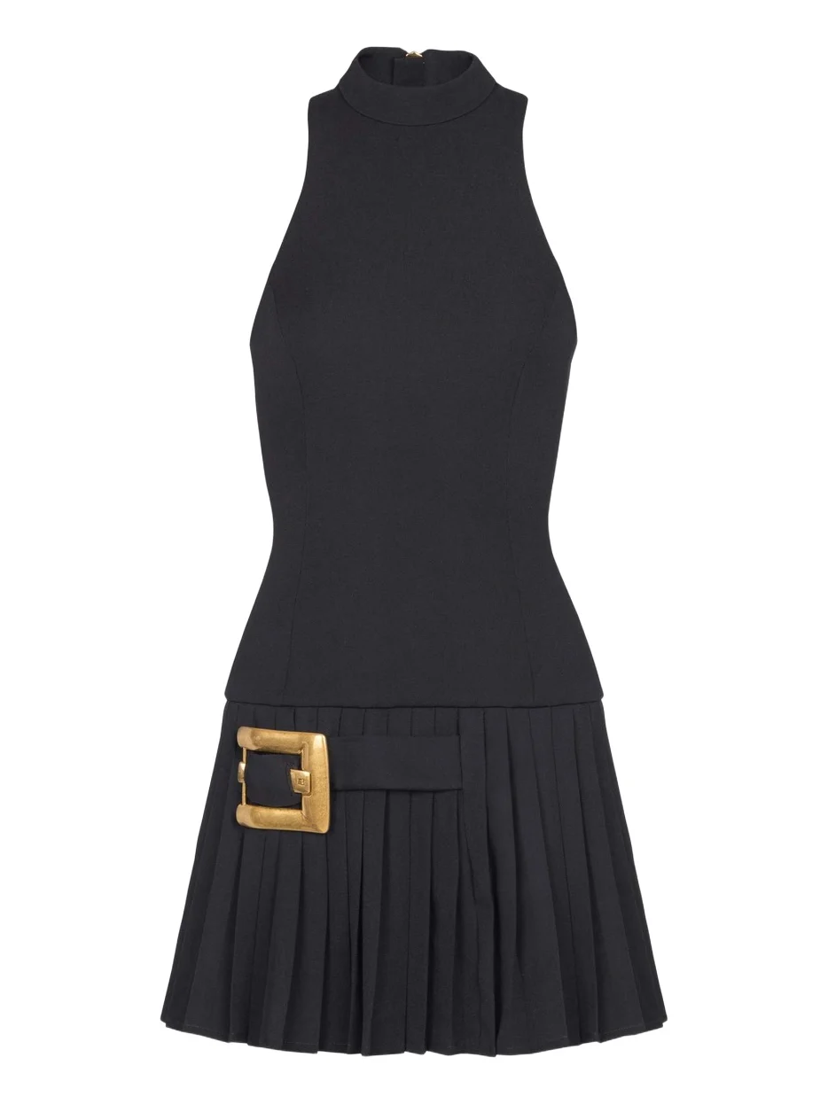 Flared grain de poudre dress with belt detail