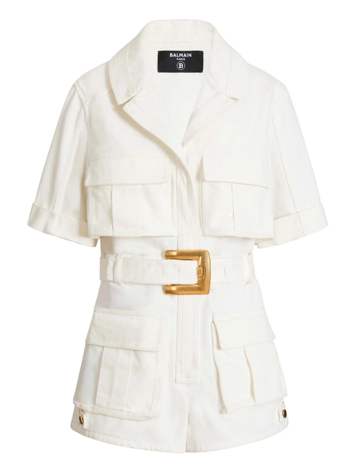 Balmain Belted denim playsuit