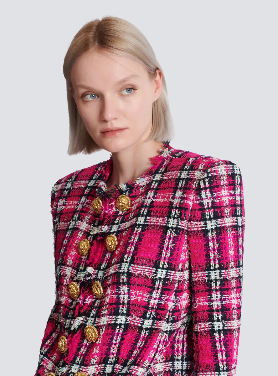 Balmain Cropped jacket in glitter plaid tweed | Thumbnail 7 Balmain Cropped jacket in glitter plaid tweed | Thumbnail 7
