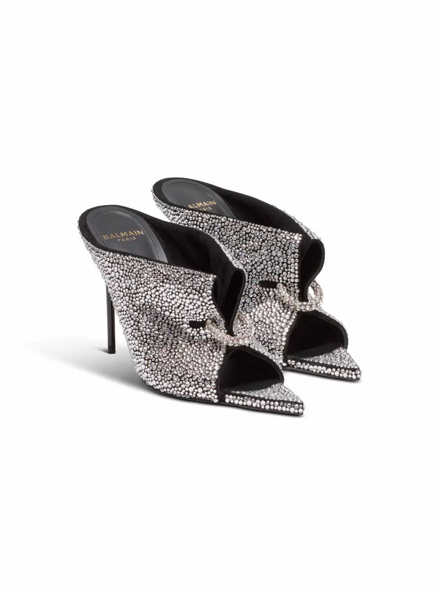 Balmain Suede and rhinestone mules with front piercing | Thumbnail 2 Balmain Suede and rhinestone mules with front piercing | Thumbnail 2
