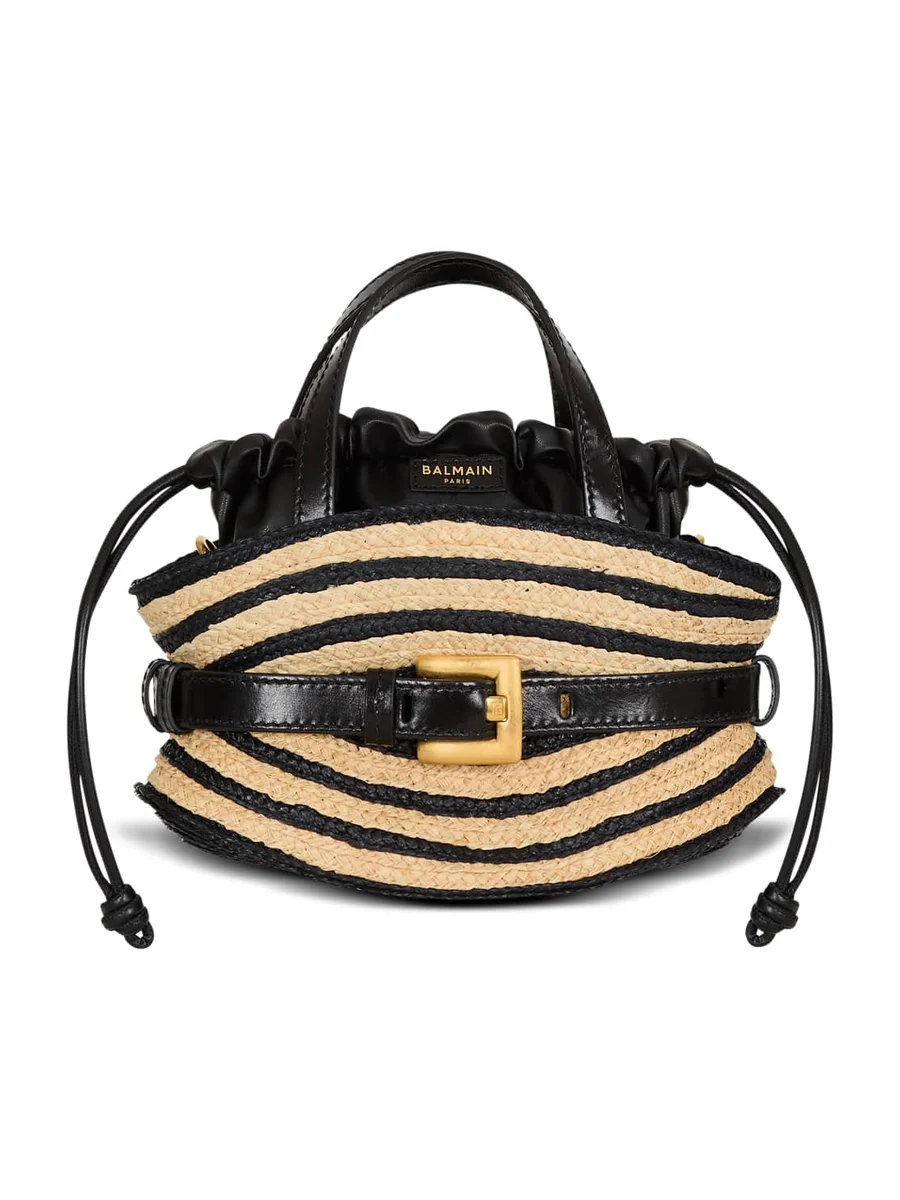 Mini Shuffle bag in smooth leather and raffia Mini Shuffle bag in smooth leather and raffia
