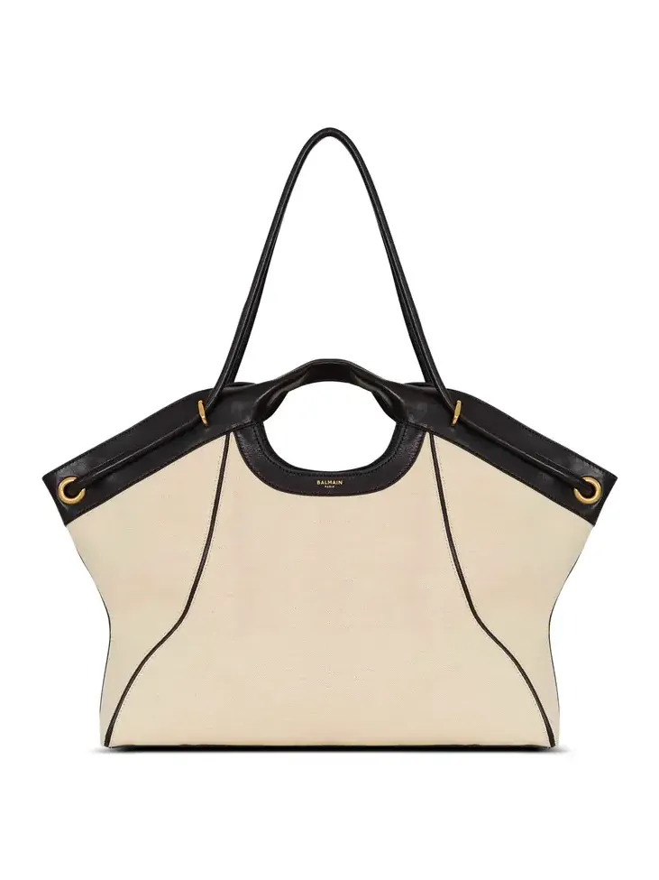 Large Tote in smooth leather and canvas