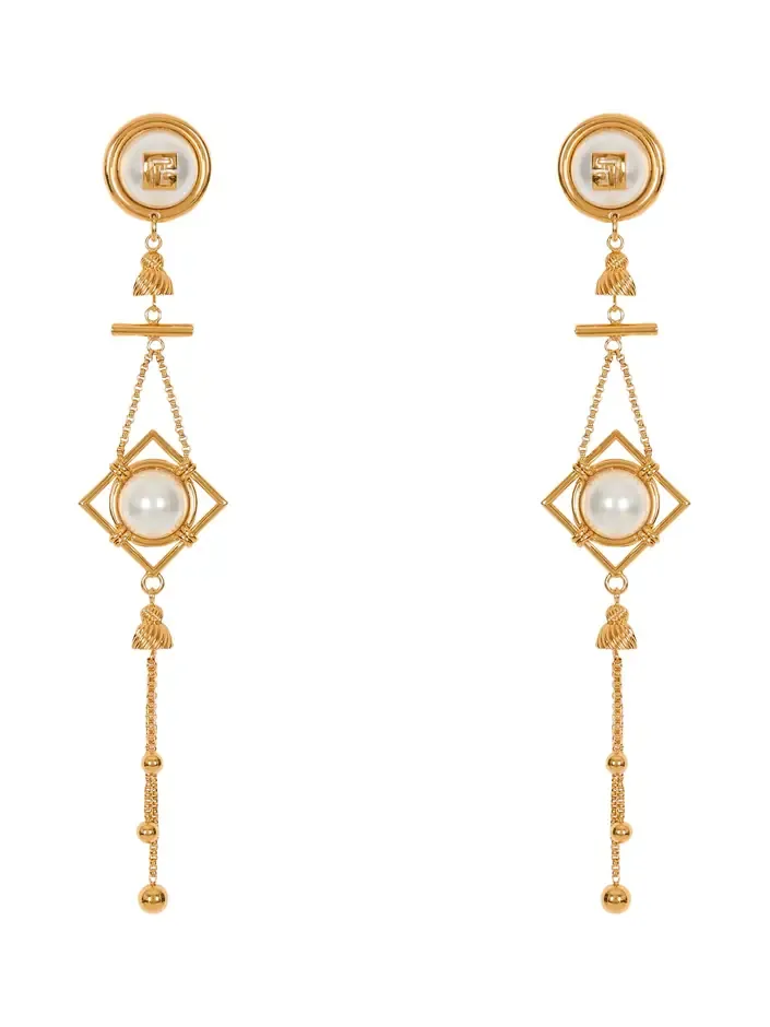 Brass and pearl pendant earrings