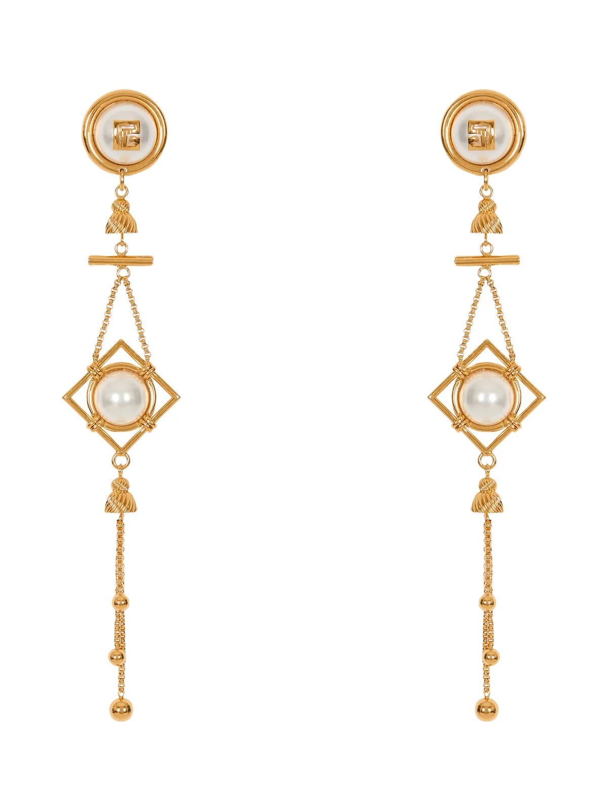 Brass and pearl pendant earrings Brass and pearl pendant earrings
