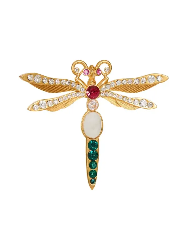 Balmain Brass and crystal Insect brooch