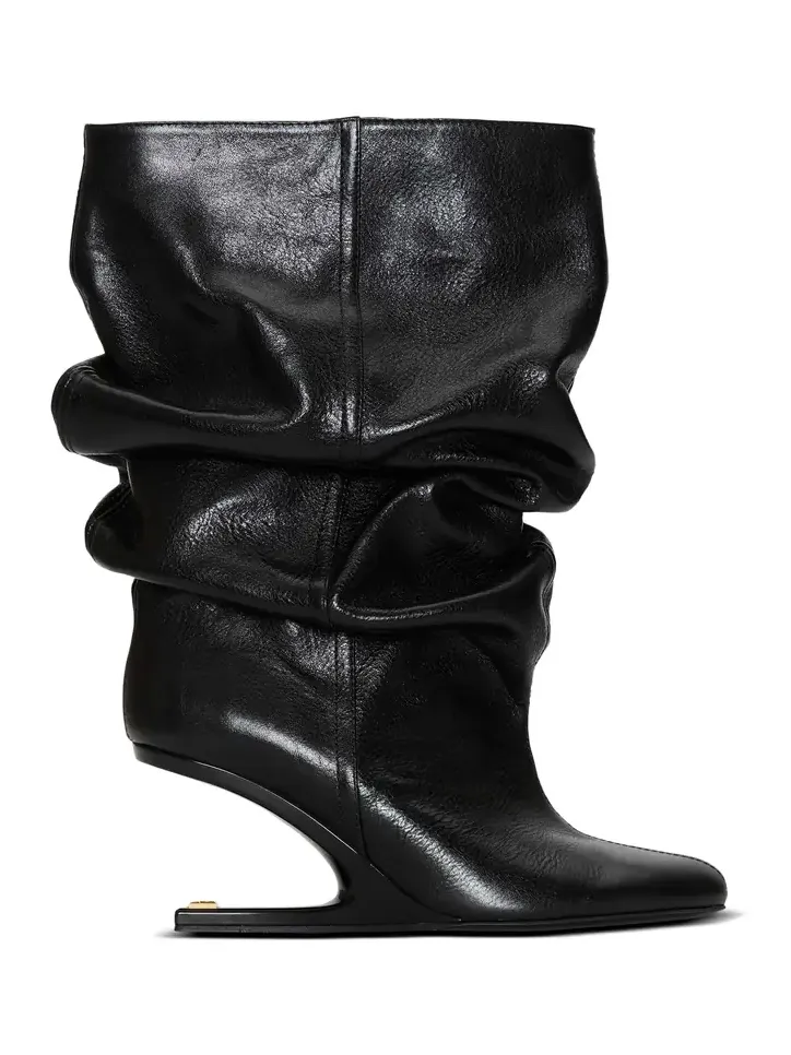 No Wedge textured leather ankle boots No Wedge textured leather ankle boots