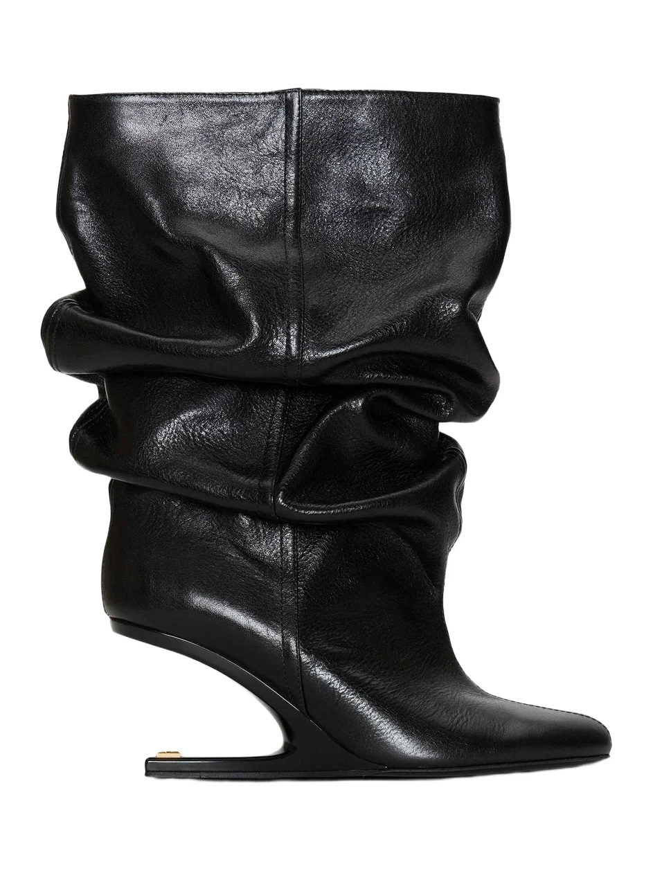No Wedge textured leather ankle boots