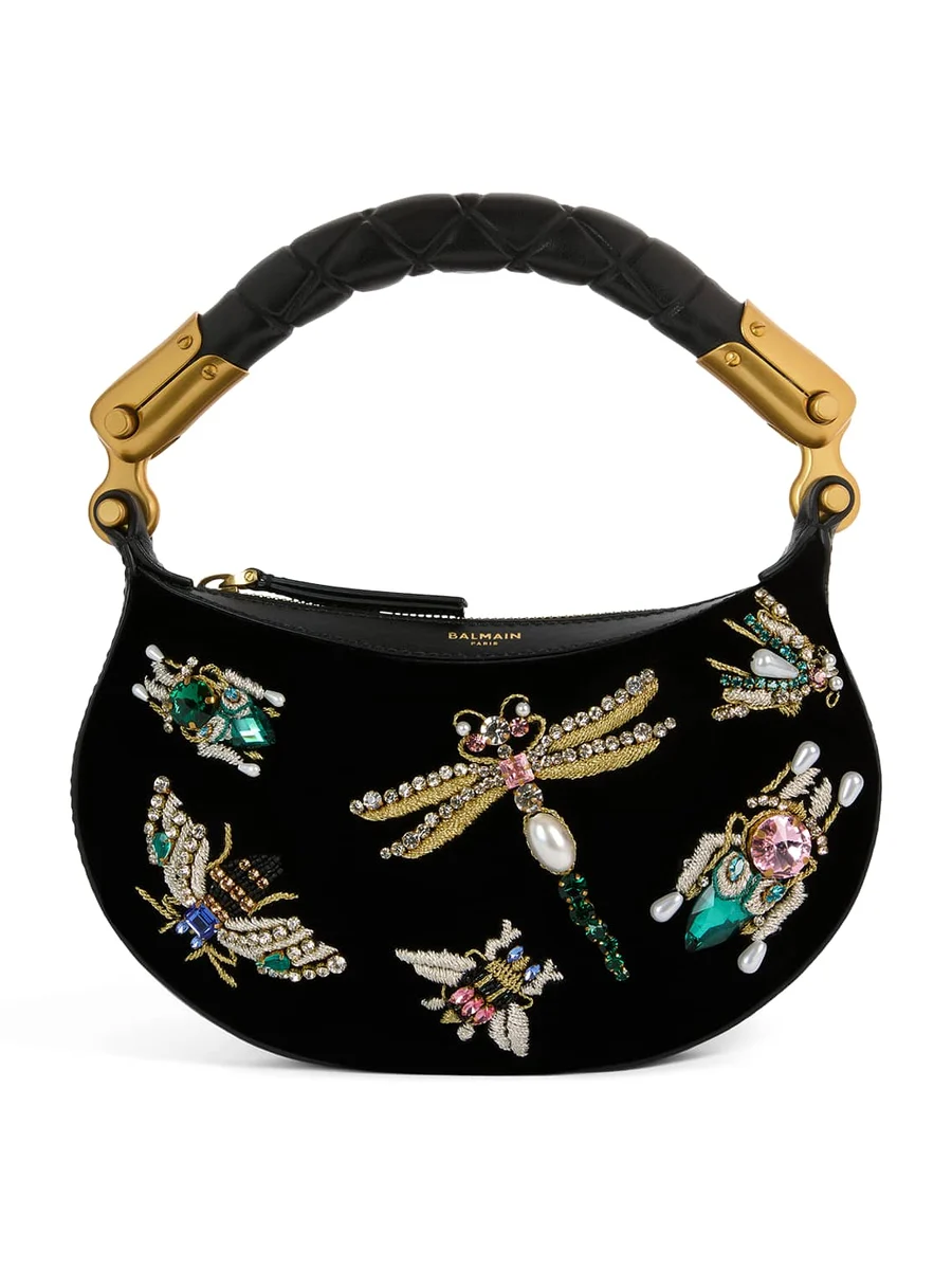 Mini Ébène Insect bag in embroidered velvet