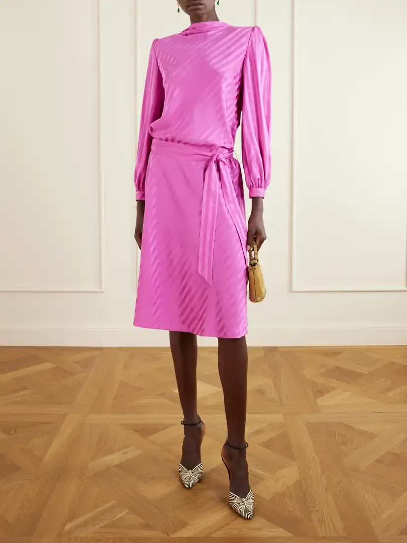 Valentino Garavani Logo-jacquard Belted Striped Silk-satin Midi Dress | Thumbnail 2