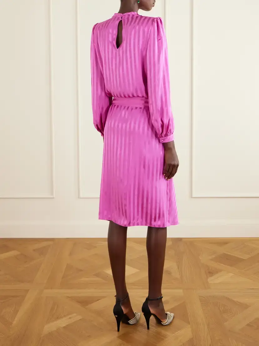 Valentino Garavani Logo-jacquard Belted Striped Silk-satin Midi Dress | Thumbnail 3