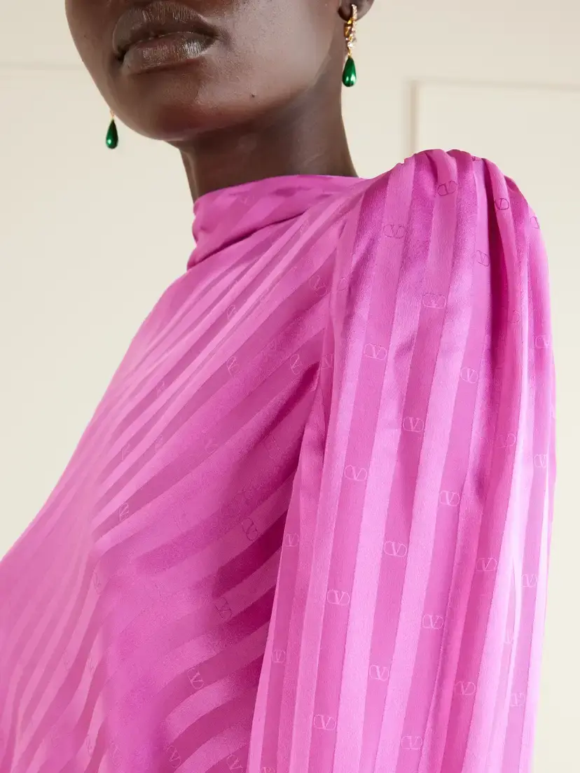 Valentino Garavani Logo-jacquard Belted Striped Silk-satin Midi Dress | Thumbnail 4